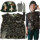 Costume militaire pour enfants avec casque pour enfants de 3 à 8 ans