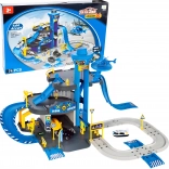 Garage de police avec station, 3 étages avec ascenseur, voitures et hélicoptère, 74 pièces