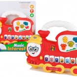 Petit piano interactif pour enfants en forme de locomotive – sons d’animaux, sons de véhicules et mélodies, rouge