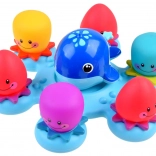 Jouets de bain magiques – baleine et petites pieuvres sur une plateforme flottante