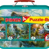 Puzzles pour enfants Dinosaures 4 en 1 dans une valisette en fer-blanc