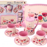 service à thé en métal pour enfants avec plateau, 12 pièces, rose