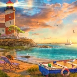 Puzzle Coucher de soleil sur la baie avec phare 1000 pièces