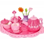 Service à thé en bois à motif floral pour enfants