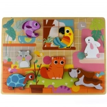 Puzzle en Bois Montessori Tooky Toy Animaux Maison