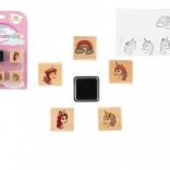 Tampons en bois avec encreur – licornes et arc‑en‑ciel (5+1), 3 × 3 cm