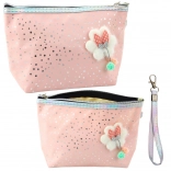 Trousse/pochon cosmétique rose poudré avec nœud et paillettes