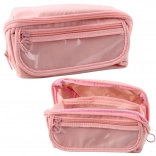 Trousse rose pliable avec poche transparente