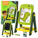 Tableau magnétique double face pour dessiner Dinosaure vert avec accessoires