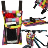 Sacoche de guidon colorée pour vélo et trottinette avec poche en filet pour téléphone