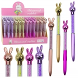 Stylo à bille avec petit lapin et strass, recharge bleue 0,7 mm