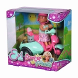 Poupée EVI LOVE en scooter avec un petit chien et un petit chat, 12 cm