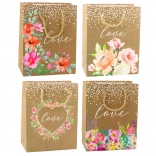 Sac cadeau avec inscription Love et fleurs 23 x 18 x 10,5 cm