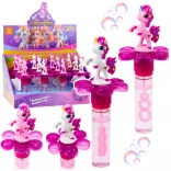 Baguette à bulles Licorne avec fleur rotative et lumière LED 20 cm