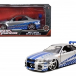 Modèle métallique de voiture 2002 Nissan Skyline GT‑R R34 1:24 Fast and Furious
