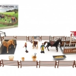 Enclos pour chevaux avec clôture, soigneurs et 2 chevaux – set en plastique avec accessoires