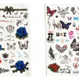 Autocollants de tatouage temporaires pour filles – assortiment de motifs, feuille 25 cm