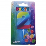 Bougie de fête chiffre 2 arc-en-ciel