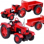 tracteur rouge en métal avec remorque 1:18 avec pneus en caoutchouc