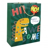 Sac cadeau en papier vert avec dinosaure 32 × 26 × 10 cm