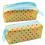 Trousse scolaire à pois colorés avec grande fermeture éclair dorée