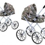 Poussette pour poupées étoiles et nuages gris