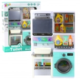 Salle de bain pour enfants avec machine à laver, lavabo et effets lumineux et sonores