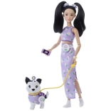 Barbie tenue double fleurs – poupée avec chiot et accessoires