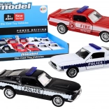 Voiture de police et de pompiers en métal 1:32 avec propulsion à friction