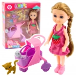 Mini poupée avec landau et chatons