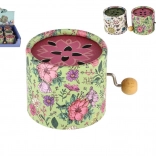 Boîte à musique à manivelle – boîte métallique au motif floral, 9 cm