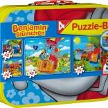 Puzzle Schmidt Benjamin Blümchen 4-en-1 dans une valisette en métal