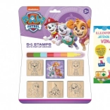Tampons en bois 5×5 cm avec coussin encreur et crayon de cire PAW PATROL
