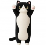 Chat en peluche allongé coussin noir et blanc 70 cm