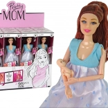 Poupée enceinte en robe bleue avec bébé