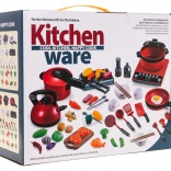 Ensemble de casseroles rouge avec cuisine et accessoires