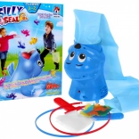 Phoque joyeux avec petits poissons pour enfants 3+ Jeu de pêche aux poissons + 2 épuisettes + 30 poissons + cheminée en film