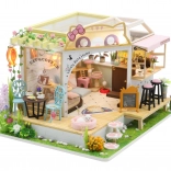 Maison miniature Café des chats avec jardin – Kit DIY avec LED