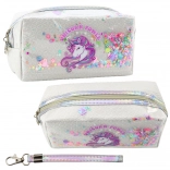 Trousse scolaire blanche avec licorne et confettis 20 cm
