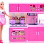 Poupée ANLILY avec cuisine rose et accessoires