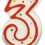 Bougie d'anniversaire chiffre 3, 7,3 cm