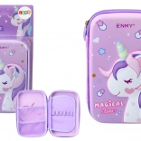 Grande trousse violette avec licorne 3D, dépliante 23 × 15 × 5 cm