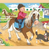 Puzzle en bois Ferme avec poneys Goki