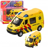 Ambulance en métal 1:32 à rétrofriction, avec lumières et sons – jaune