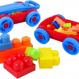 Set de cubes pour enfants dans un chariot à roulettes bleu‑rouge