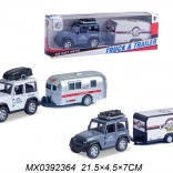 Jeep tout-terrain avec remorque de camping – modèle métallique à rétrofriction