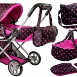 Poussette pour poupées Alice avec porte-bébé et sac noir-rose