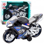 moto de course noir et bleu avec effets lumineux et sonores