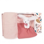 Coffret cadeau Happy Petit Lapin : Plaid et Doudou Rose