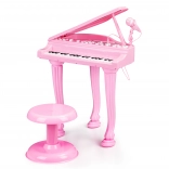 Piano rose pour enfants avec microphone et tabouret